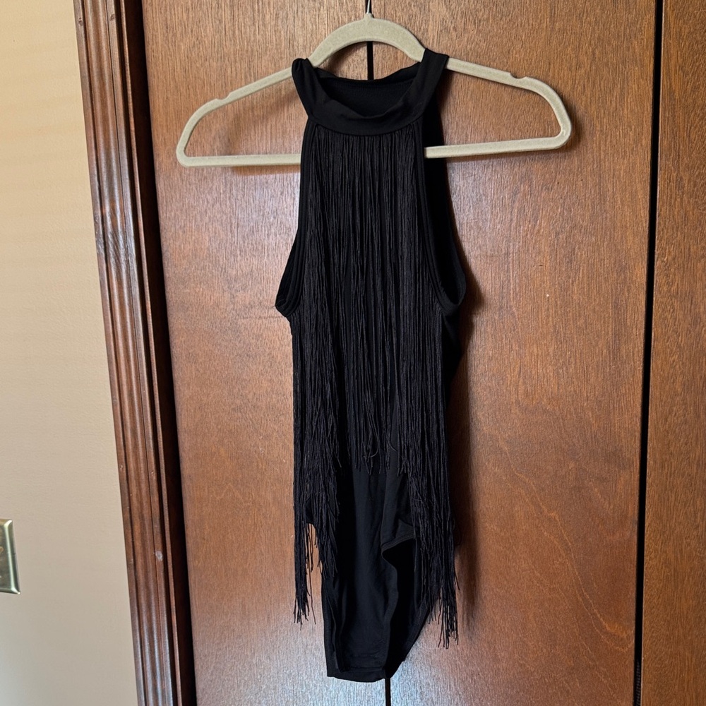 Black Fringe Halter Bodysuit